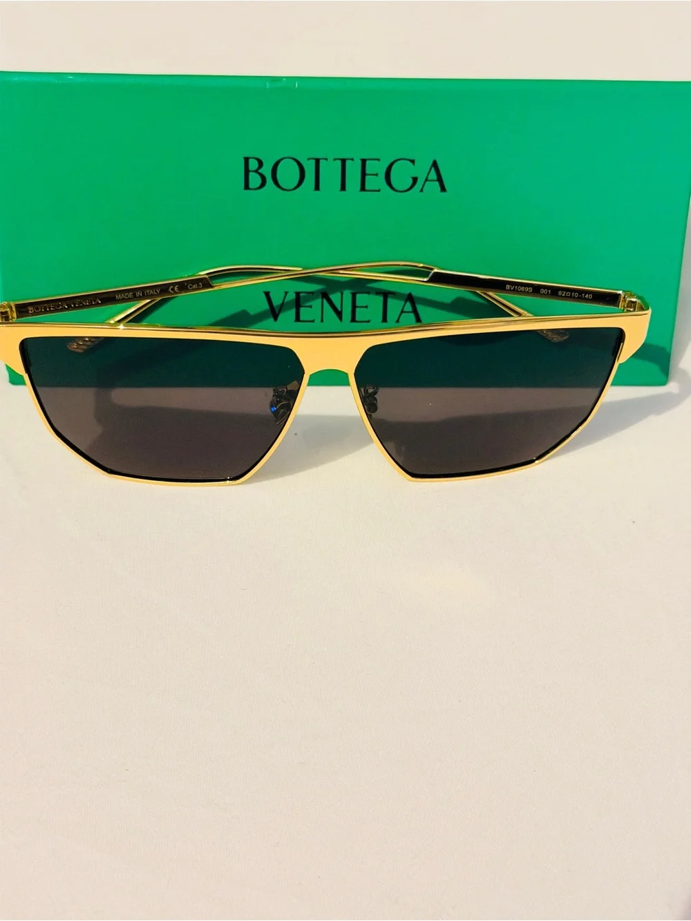 Bottega Veneta Gold Metal Frame Sunglasses with Dark Lenses